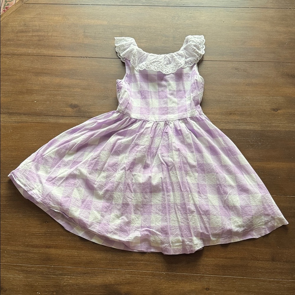 Sz 12 Janie and Jack checkered gingham lined cotton dress ruffle eyelet collar